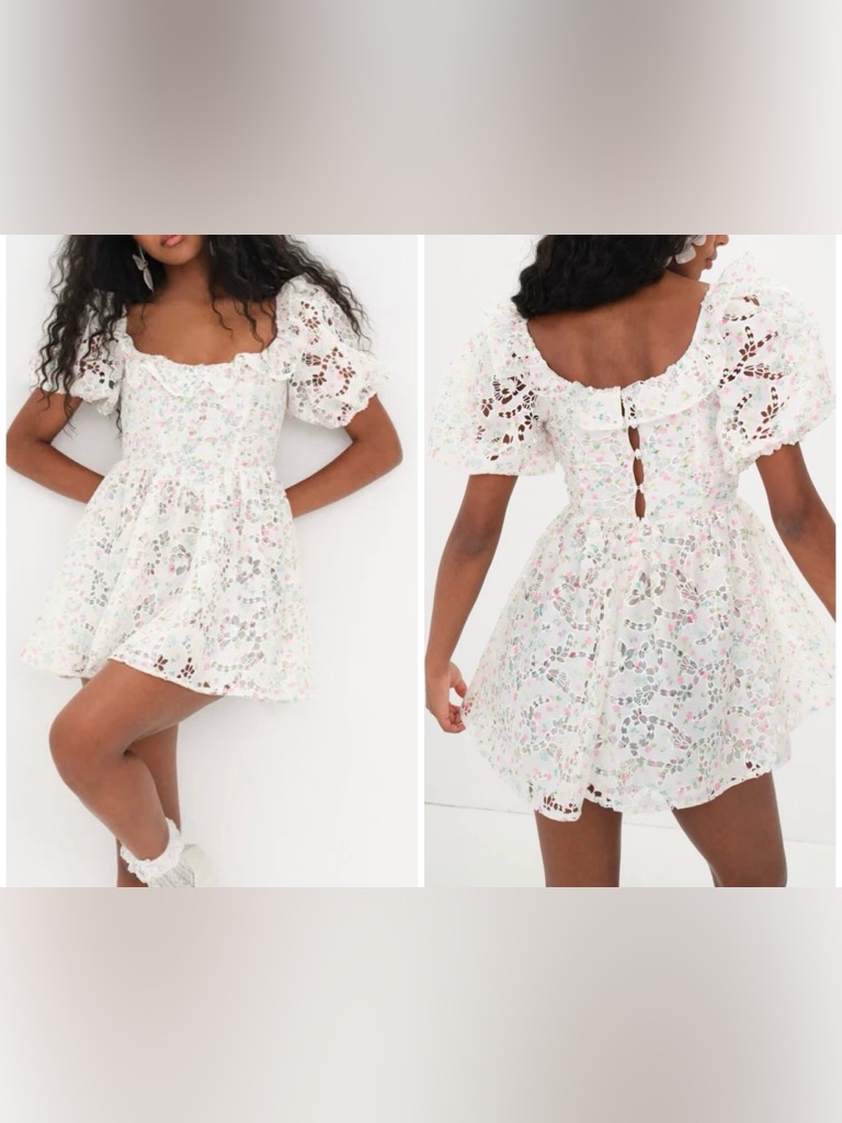 Nwt Free People For Love & Lemons Magnolia Mini Dress - White - Xs $279